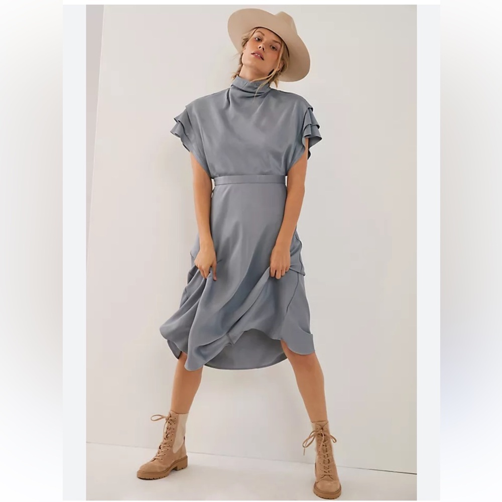 Anthropologie Slate Blue Midi Dress with Turtleneck